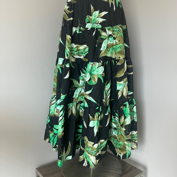 Lauren Ralph Lauren Fern Leaf Exotic Print Cotton Casual Midi Tiered Skirt Small - Picture 7 of 14